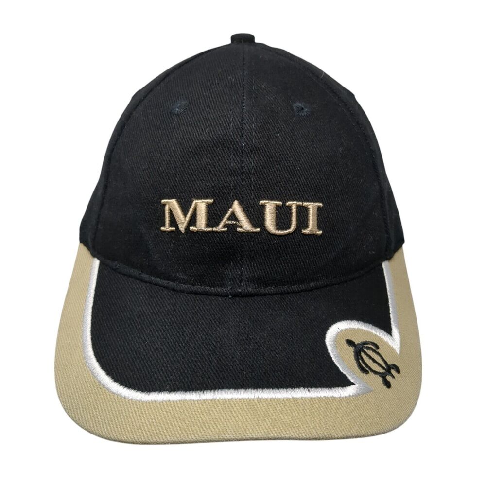 MAUI Slideback Hat Black One Size Adjustable Embroidered Vented Holes Surfware